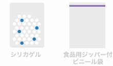 シリカゲルと食品用ジッパー付きビニール袋のイメージ図